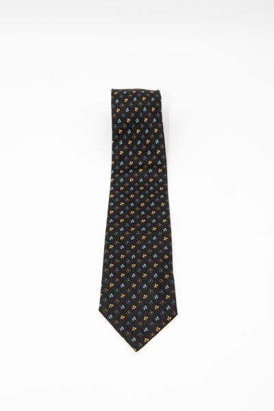 Hermès Krawatte mit Blüten-Motiv in Schwarz