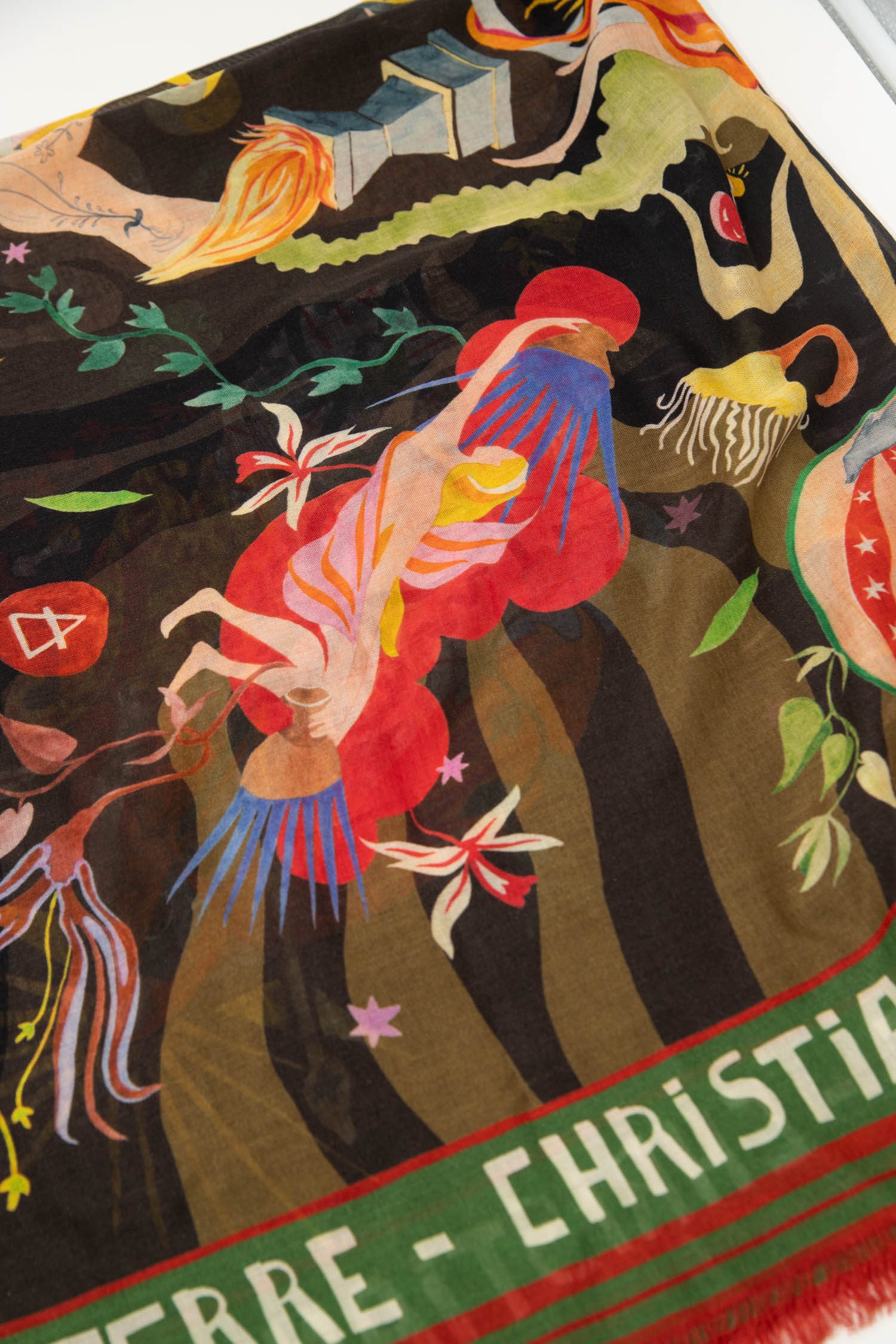 Christian Dior "La Terre" Tuch in Schwarz und Bunt