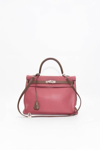 Hermès "Kelly" 35 Clémence Palladium Tasche Bicolore in Tosca/Etain