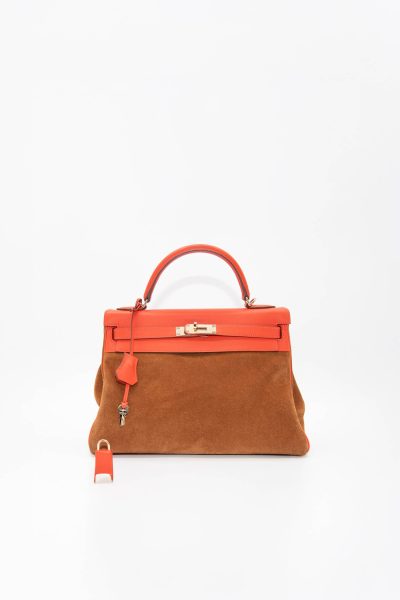 Hermès "Kelly" 32 Bicolore Tasche in Orange/Braun