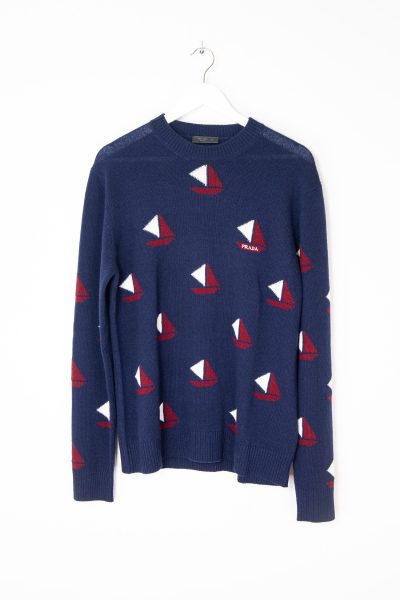 Prada Strickpullover mit Segelbooten in Dunkelblau