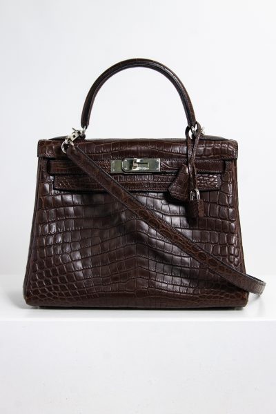 Hermès "Kelly 28 Niloticus" in dunkelbraun
