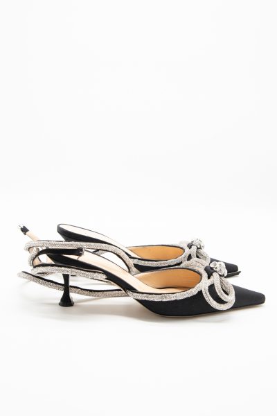 Mach & Mach "Double Bow Satin" Pumps mit Kristallverzierung in Schwarz