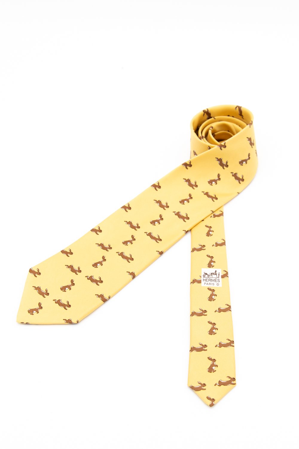 Hermès Krawatte mit Kaninchen-Motiven in Gelb