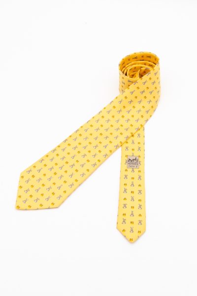 Hermès Krawatte mit Hasen in Gelb