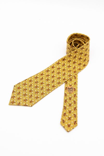 Hermès Krawatte mit Hasen-Motiven in Gelb