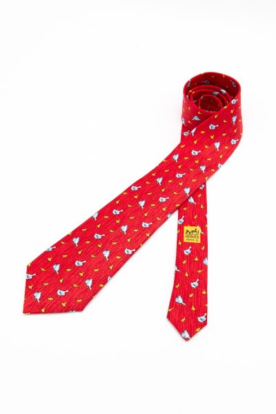Hermès Krawatte mit Gänsen- und Küken in Rot