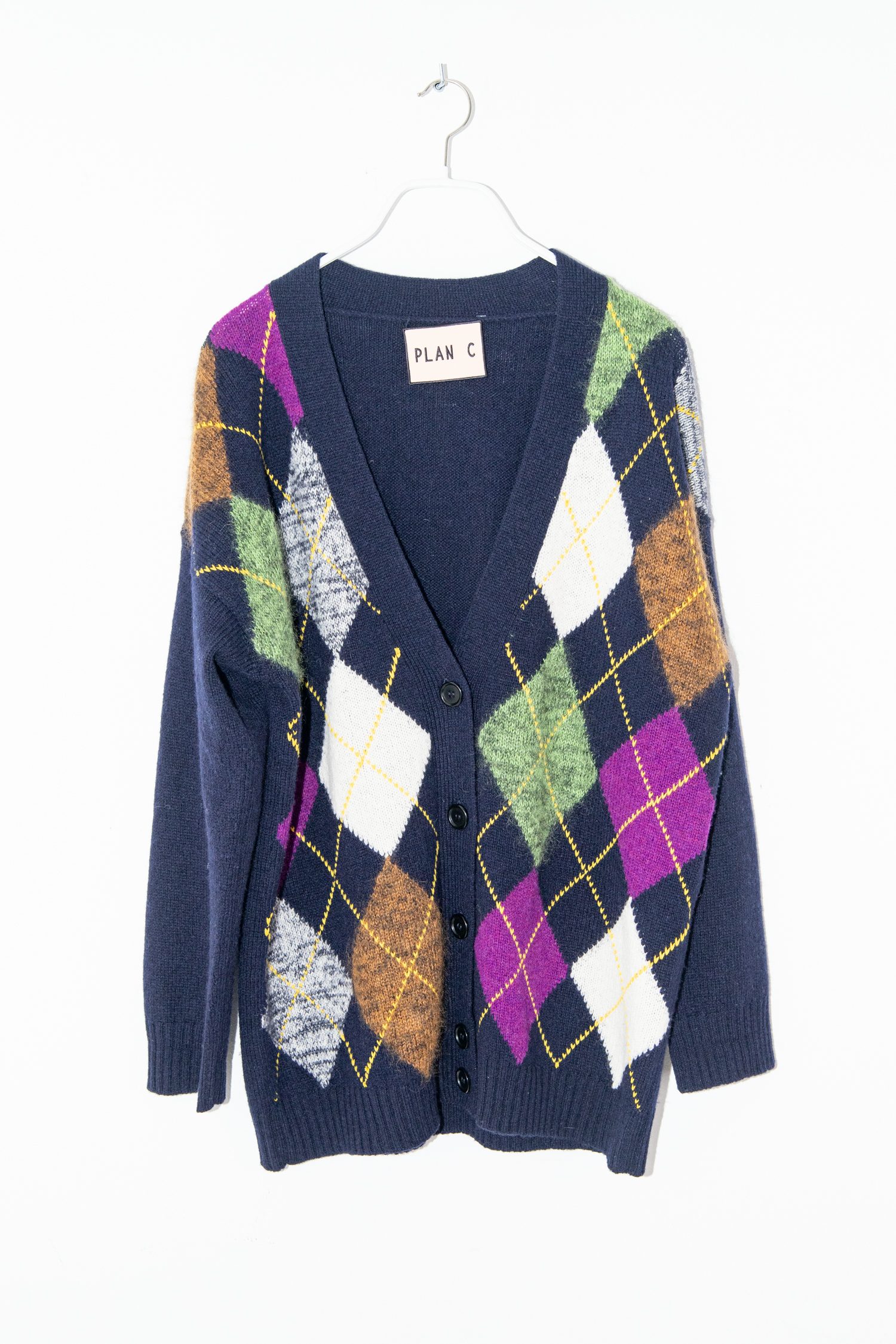 Plan C Strickjacke mit Argyle-Muster in Dunkelblau