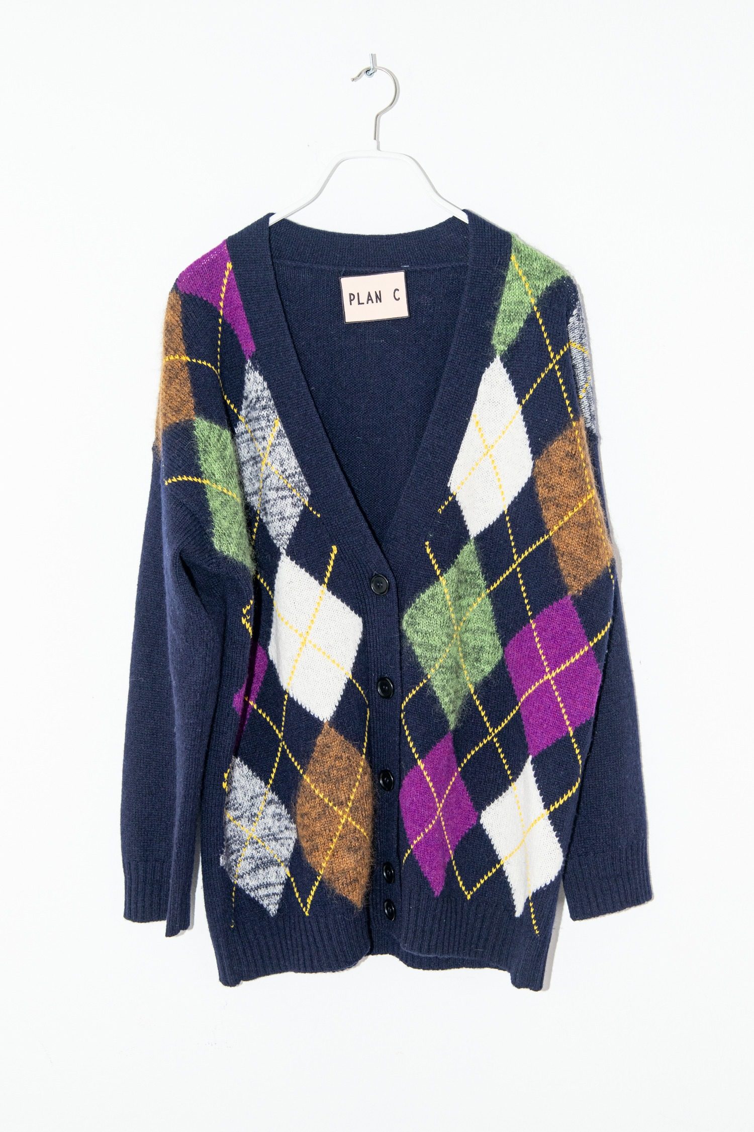 Thumbnail of http://Plan%20C%20Strickjacke%20mit%20Argyle-Muster%20in%20Dunkelblau
