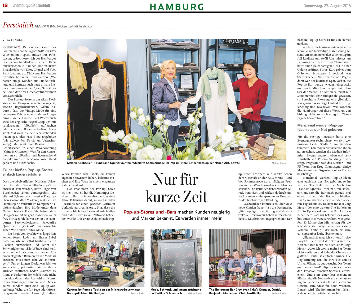Pop-Up-Stores - Hamburger Abendblatt - August 2016