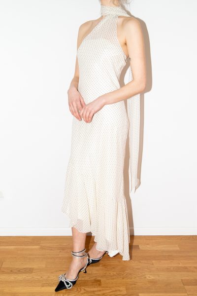 Ralph Lauren Halterneck-Maxikleid mit Punkten in Ecru