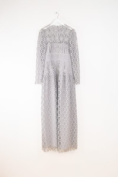 Self-Portrait "Geo Guipure" Maxikleid aus Spitze in Grau