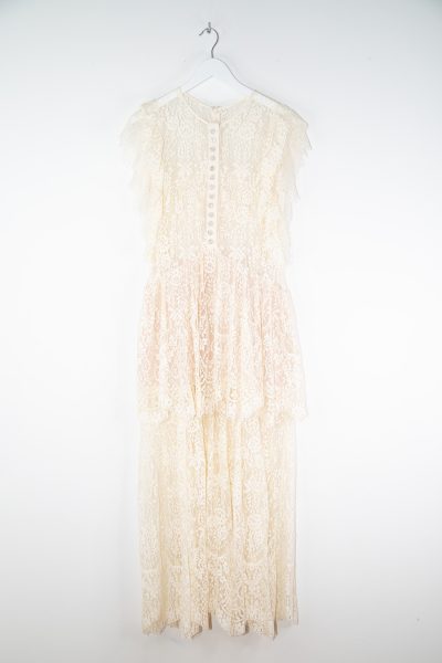 Self-portrait Maxi-Spitzenkleid in Natur-Beige