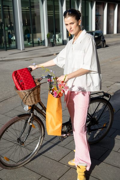 Chanel weite Hose mit Streifen in Rot und Weiß