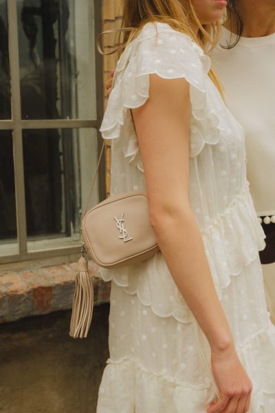 Saint Laurent "Blogger" Umhängetasche in Beige und Silber