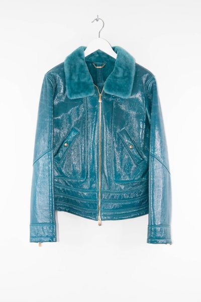 Versace Collection Lack-Lederjacke in Petrol