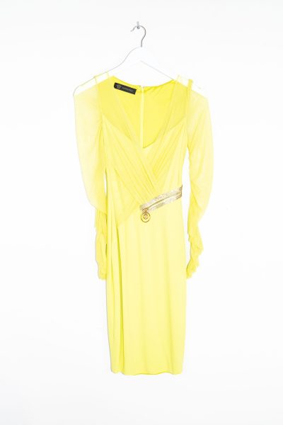 Versace Midikleid in Neongelb und Gold