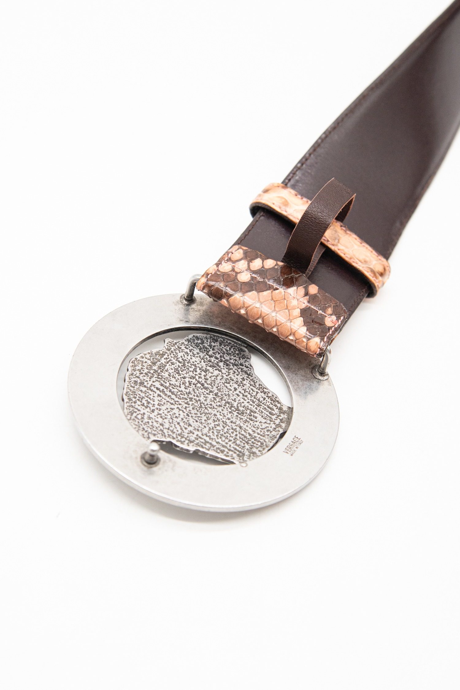 Thumbnail of http://Versace%20Vintage%20Gürtel%20in%20Silber,%20Hellbraun%20und%20Dunkelbraun