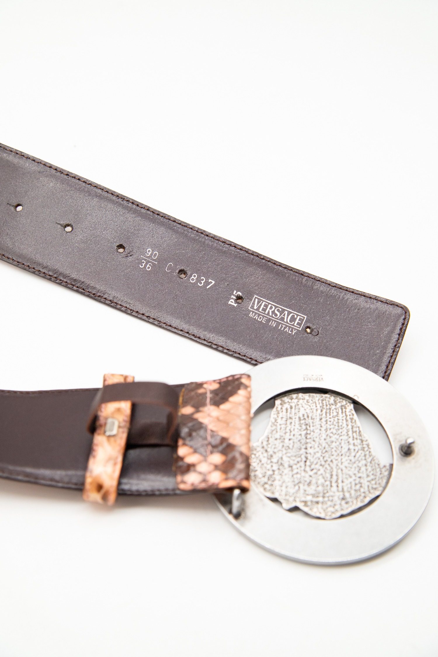 Thumbnail of http://Versace%20Vintage%20Gürtel%20in%20Silber,%20Hellbraun%20und%20Dunkelbraun