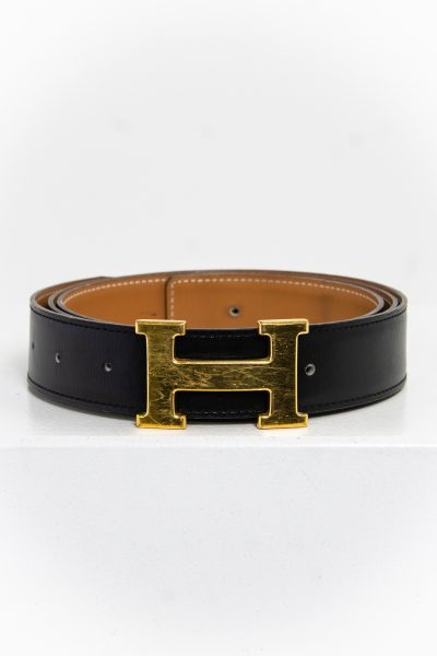 Hermès Wendegürtel aus Leder in schwarz