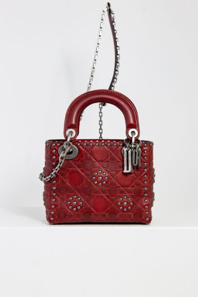 Dior Handtasche mini "Lady Dior" in rot mit Nieten