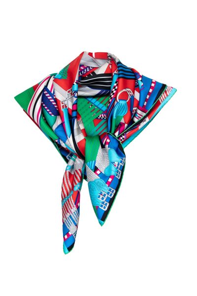 Hermès "Sangles en Zigzag" Tuch aus Seide mit Styling Karten