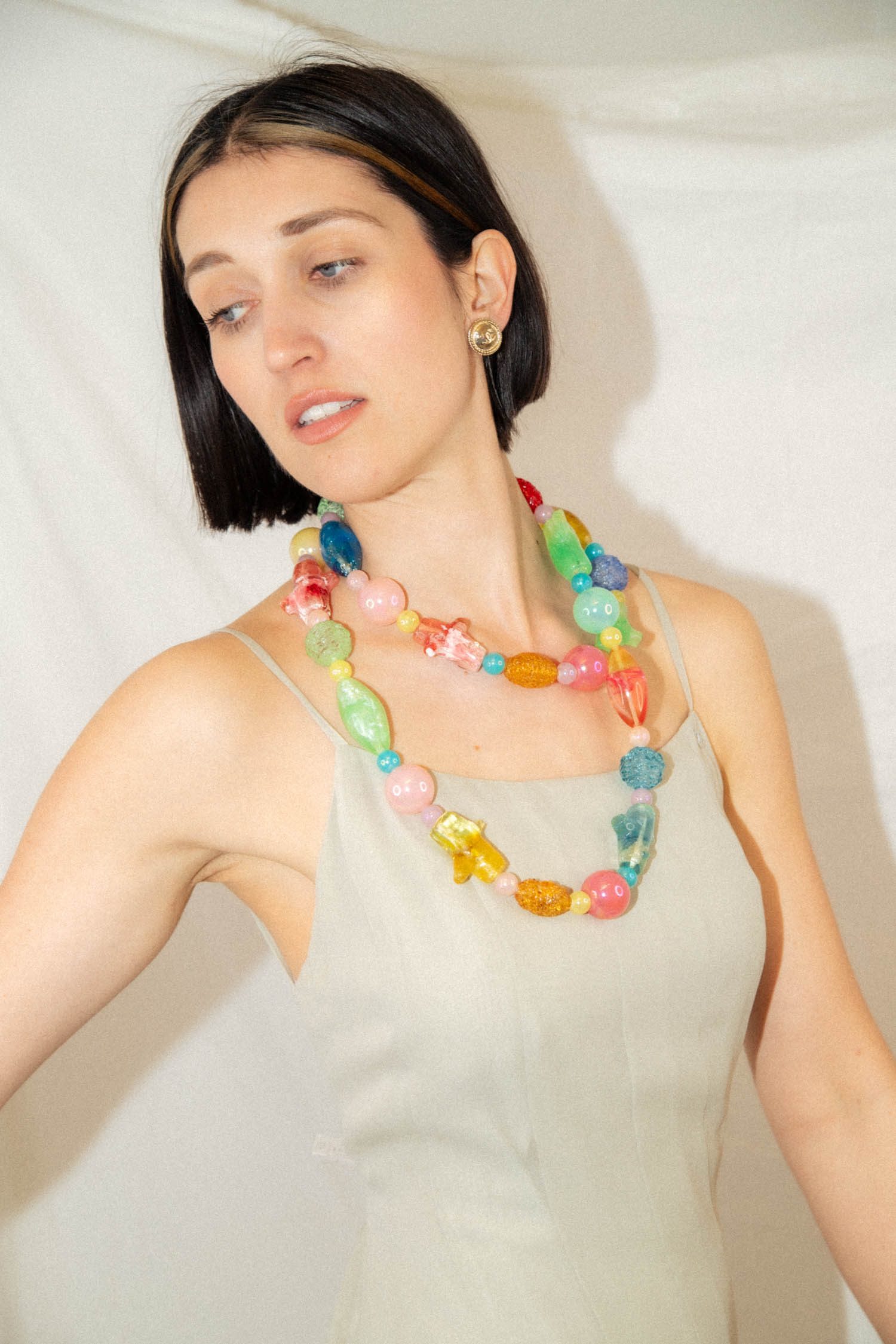 Chanel Vintage Halskette aus verschiedenen Gliedern pastellfarbend