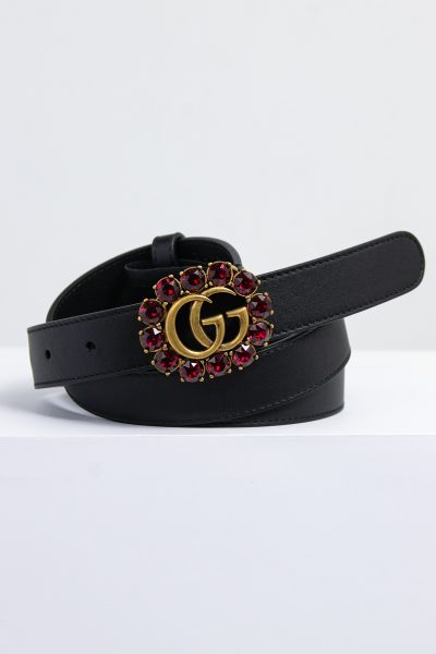 Gucci Gürtel mit Lederriemen und Strass GG