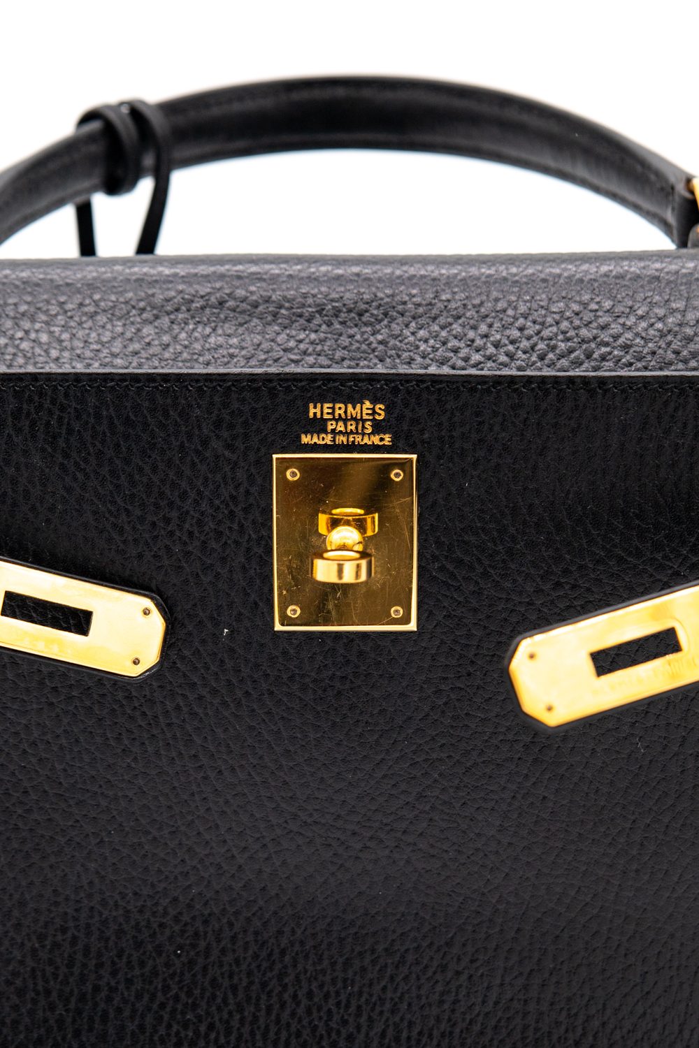 Vintage Hermès Kelly Bag in Schwarz und Gold