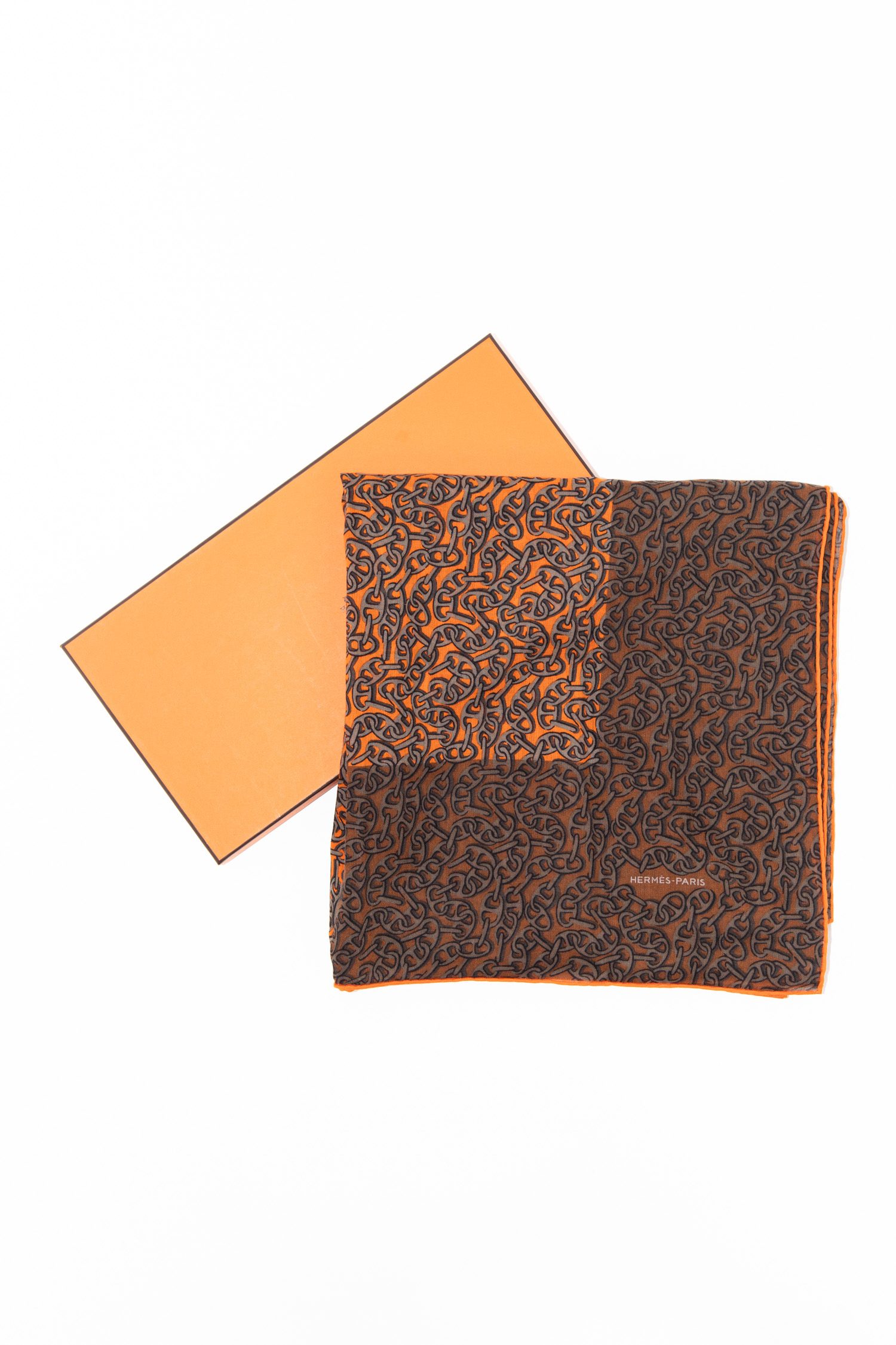 Hermès "Fantasia Chaine d'Ancre" Schal 140 in Orange und Braun