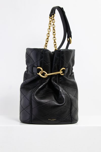 Saint Laurent "Le Maillon" Bucket-Bag aus schwarzem Glattleder