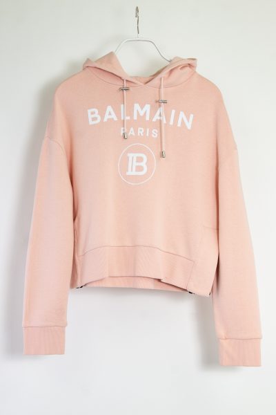 Balmain Hoodie mit Kordelzug in hellrosa