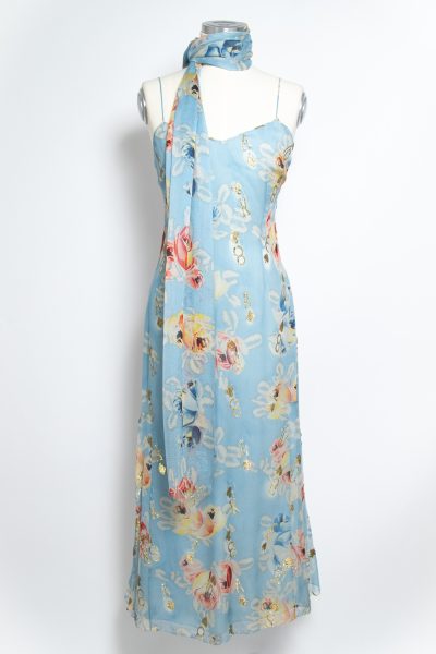 Christian Dior Vintage Kleid mit Tuch in Hellblau