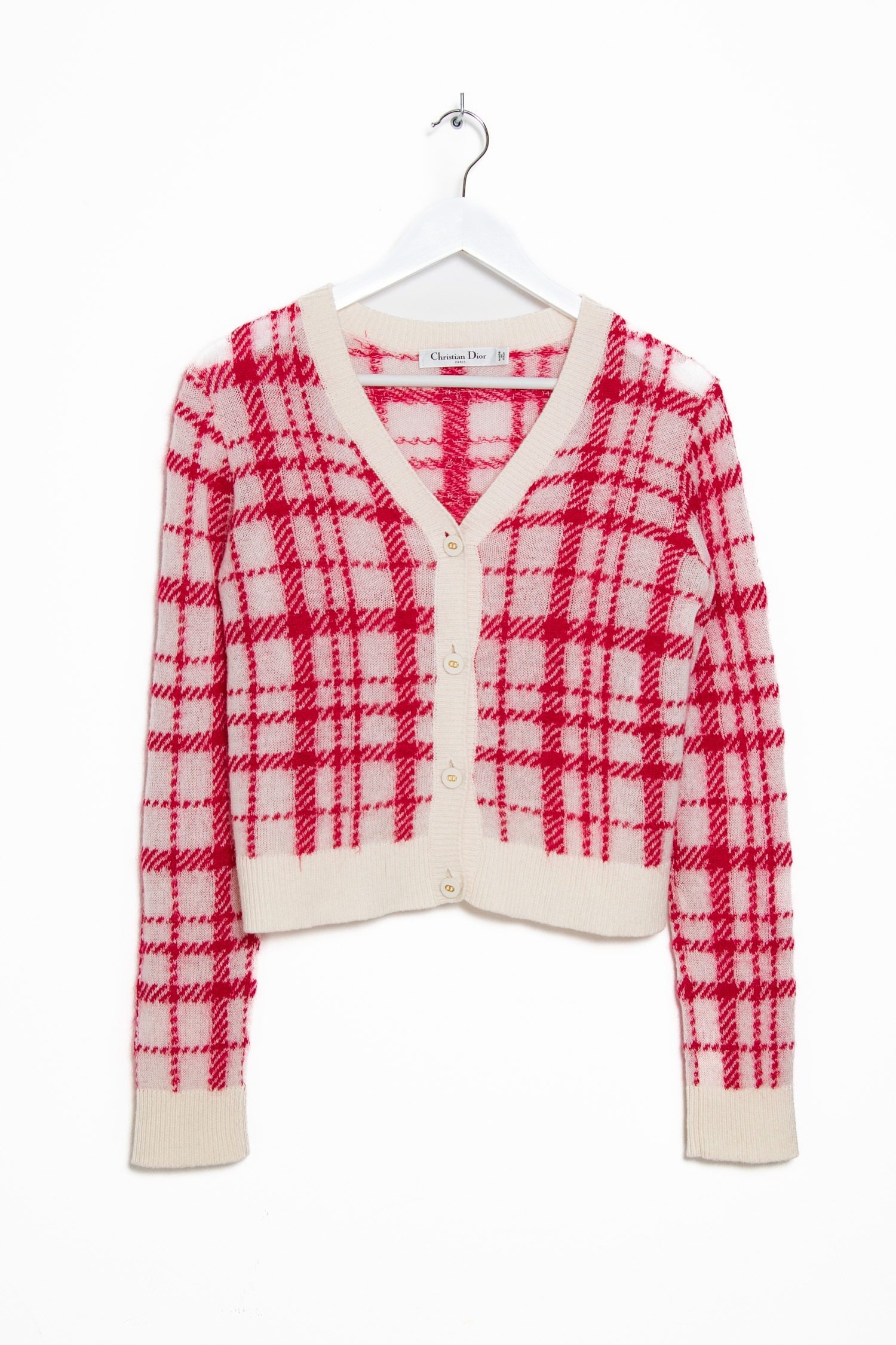 Thumbnail of http://Christian%20Dior%20Strickjacke%20kariert%20in%20Pink%20und%20Weiß
