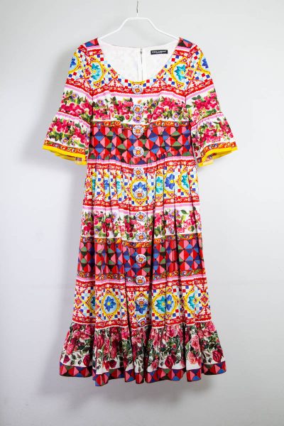 Dolce & Gabbana Midi-Kleid mit Print und Knöpfen