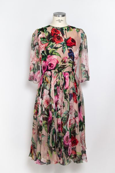 Dolce & Gabbana Kleid mit Blumen und Vögel in Altrosa