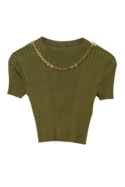 Givenchy geripptes T-Shirt in Dunkelgrün mit Goldkette