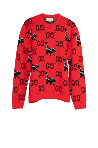 Gucci Strickpullover in Rot mit GG und Stinktier
