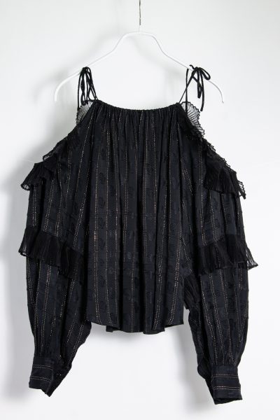 Isabel Marant schulterfreie Bluse mit Rüschen in schwarz