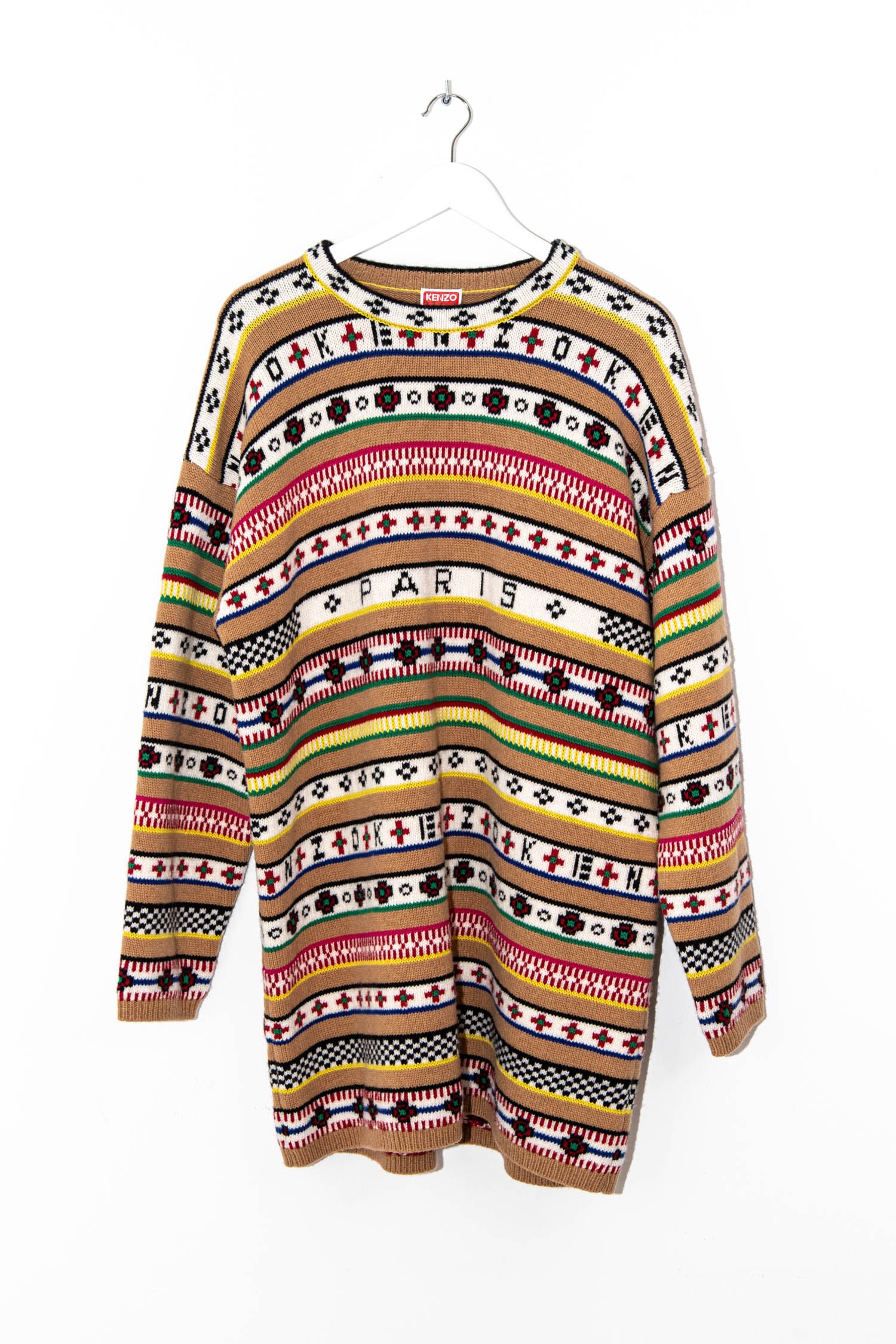 Kenzo kurzes Strickkleid mit langen Ärmeln in Camel