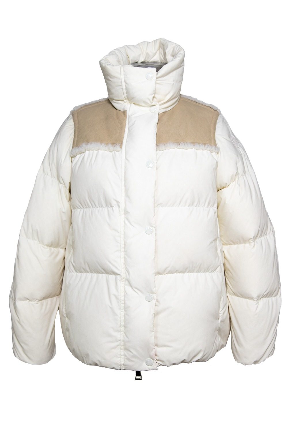 Thumbnail of http://Moncler%20Daunenjacke%20mit%20Lederbesatz%20in%20Weiß