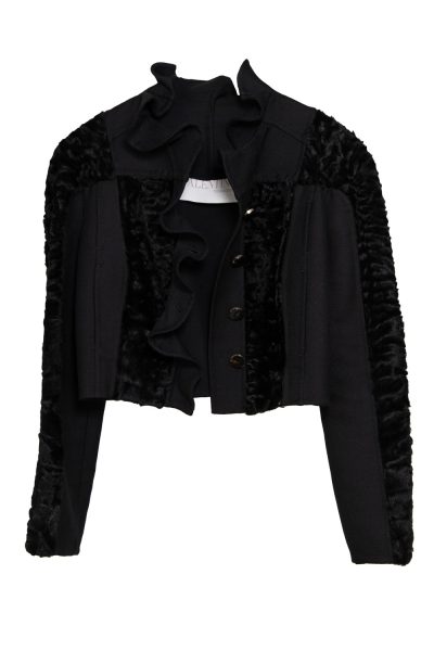 Valentino Vintage Jacke mit Pelzdetails in Schwarz