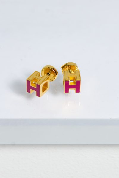 Hermès Ohrringe "Cage d`H" in gold, pink