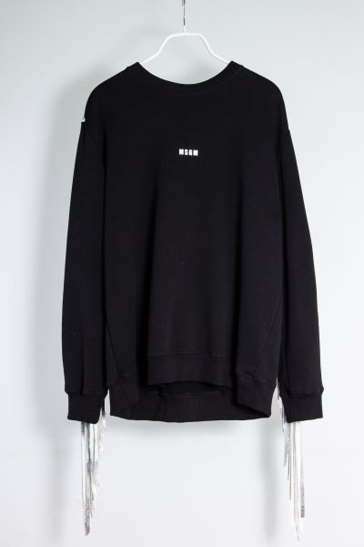 MSGM Sweatshirt in Schwarz mit silberfarbigen Fransen auf der Rückseite