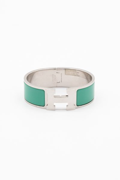 Hermès "Clic Clac H" Armband in Grün und Silber