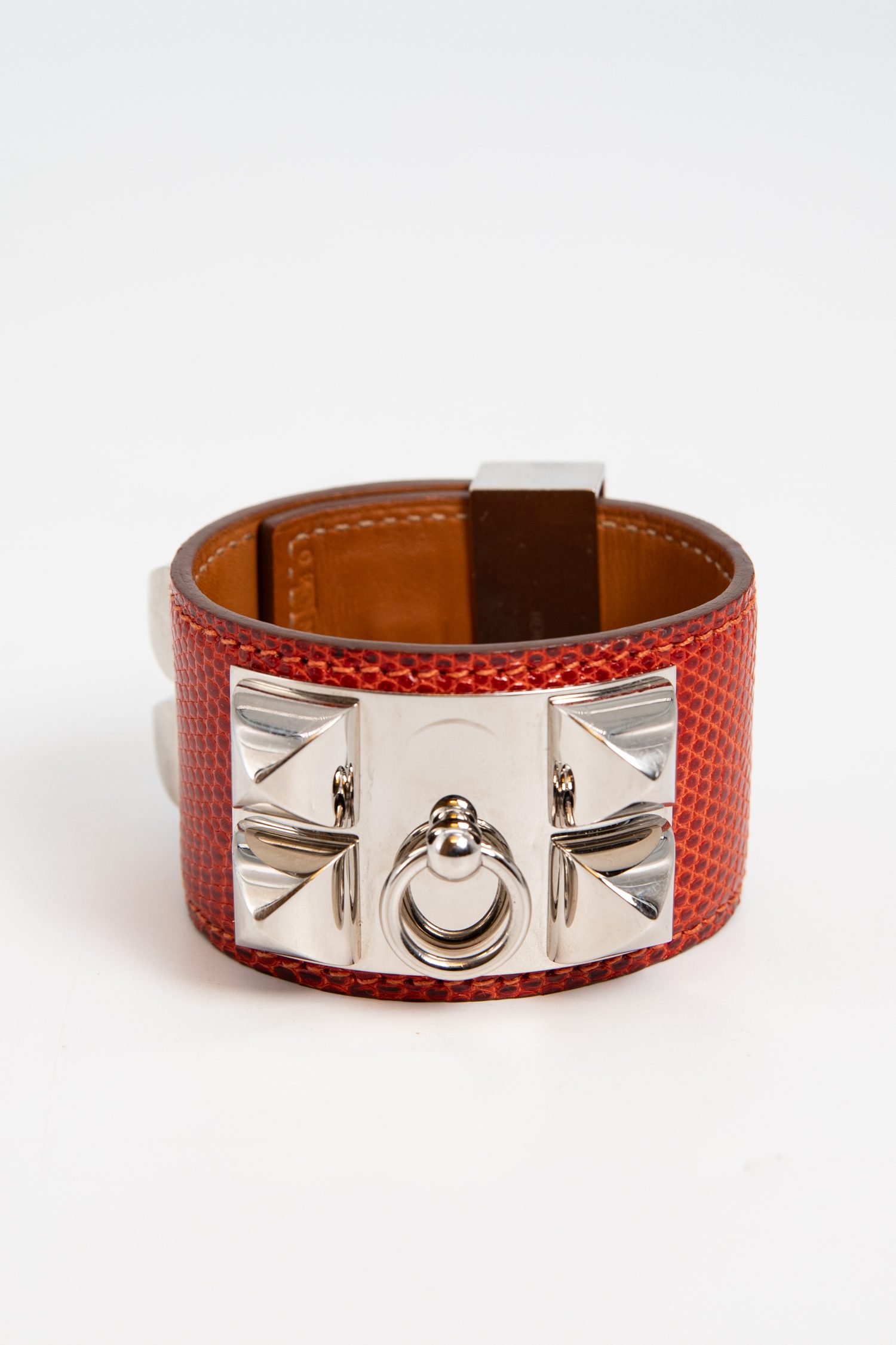 Hermès "Collier de Chien" Armreif aus Reptilleder in Rot