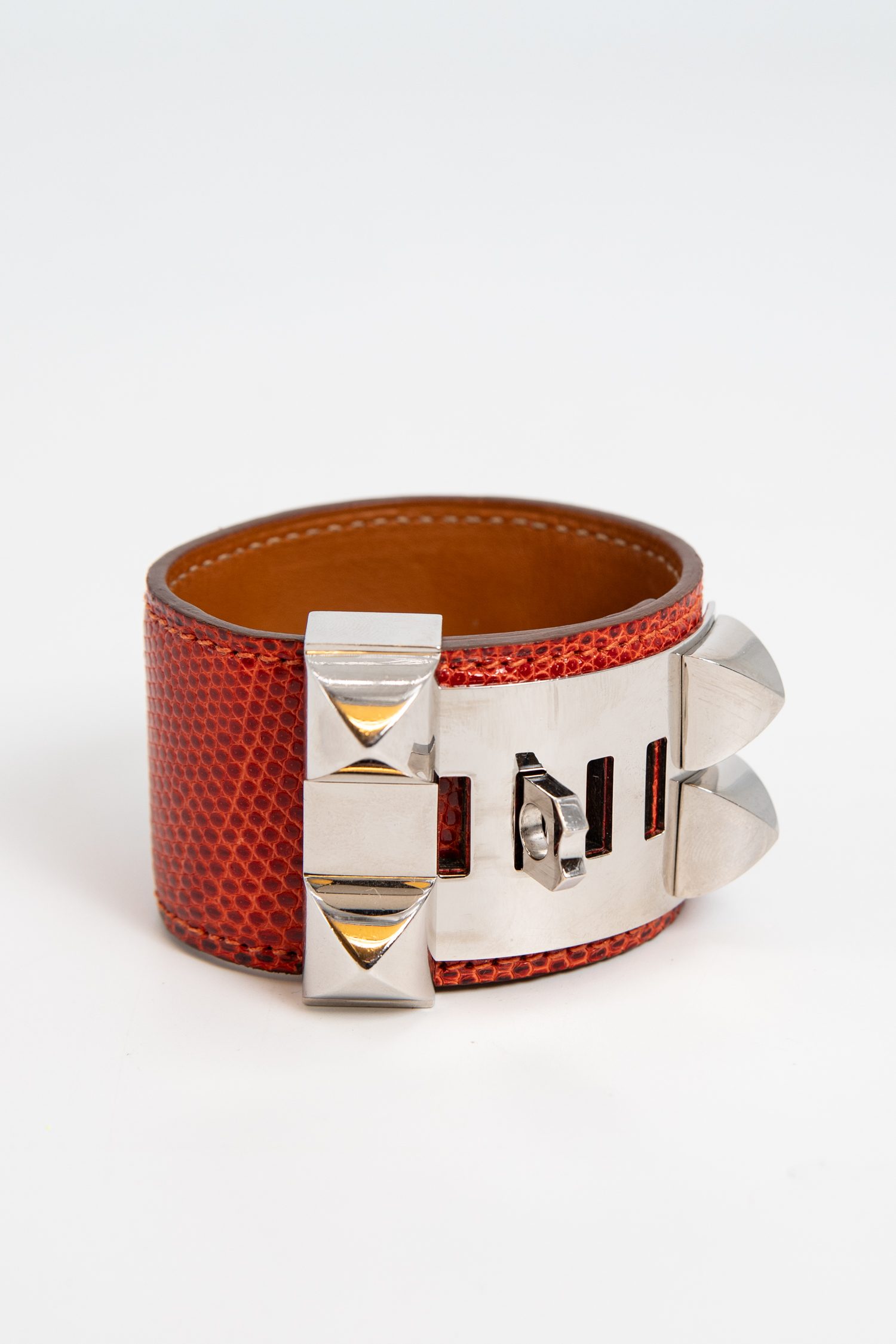 Hermès "Collier de Chien" Armreif aus Reptilleder in Rot