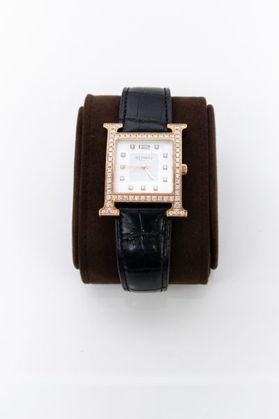 Hermès "Heure H" Uhr mit Brillianten in Schwarz
