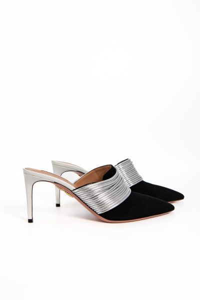 Aquazzura Mules in Schwarz, Weiß und Silber