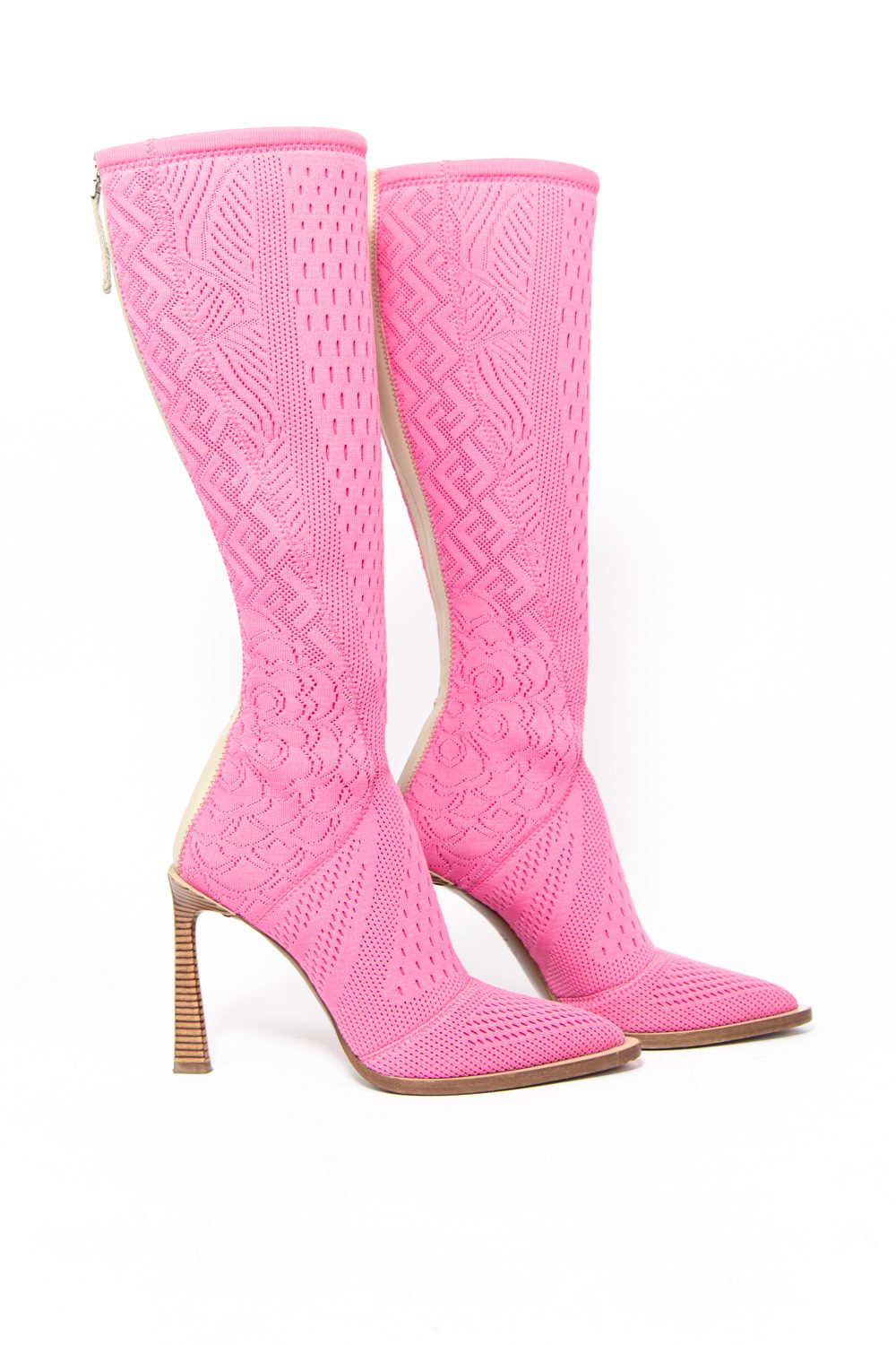 Fendi Hohe Stiefel aus Mesh in Pink